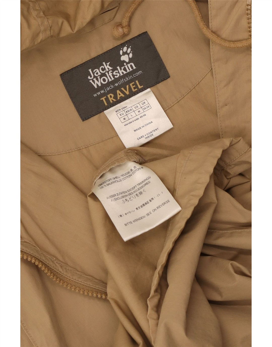 Giubbotto bomber con cappuccio grafico da uomo Jack Wolfskin UK 36/38 Beige medio