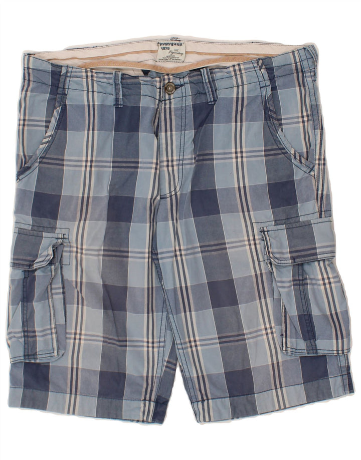 MANGUUN Mens Cargo Shorts W36 Large  Blue Check Cotton Vintage Manguun and Second-Hand Manguun from Messina Hembry 