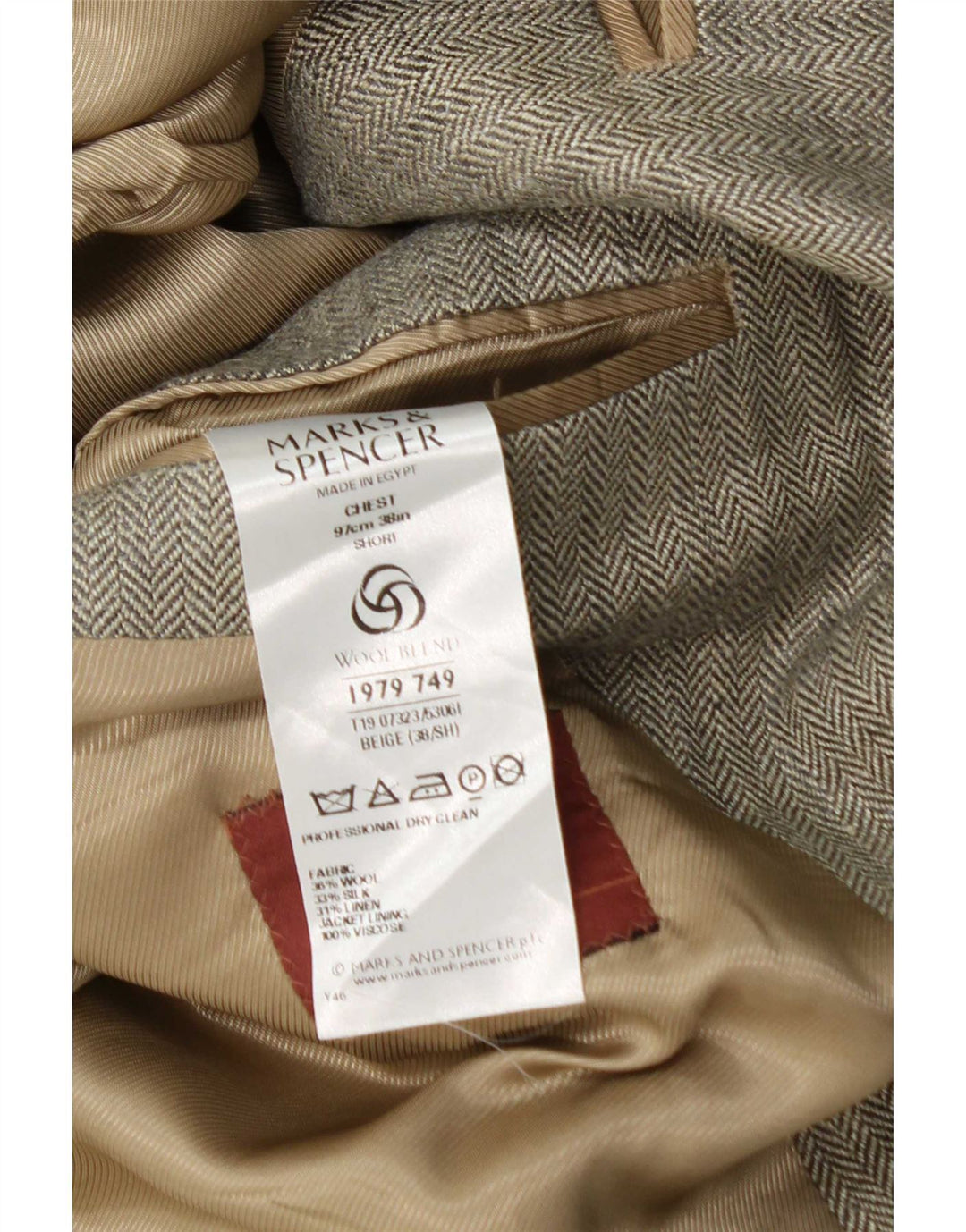 Giacca blazer da uomo Marks & Spencer UK 38 Lana a spina di pesce beige medio