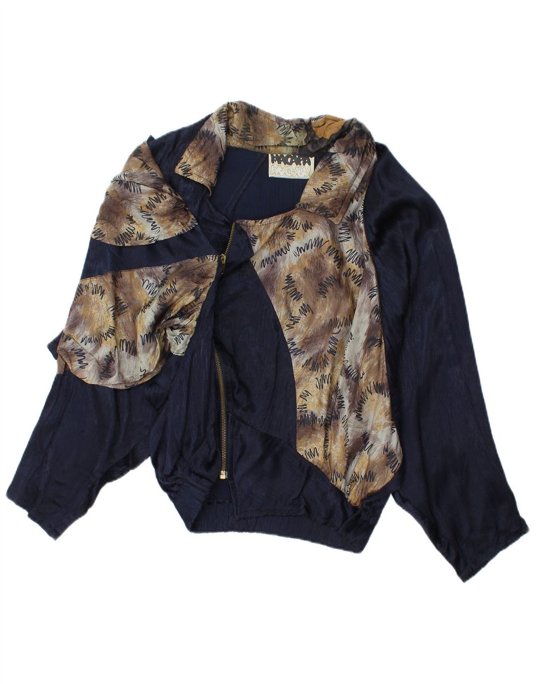 Giubbotto bomber asimmetrico da donna vintage UK 10 piccola stampa animalier blu navy