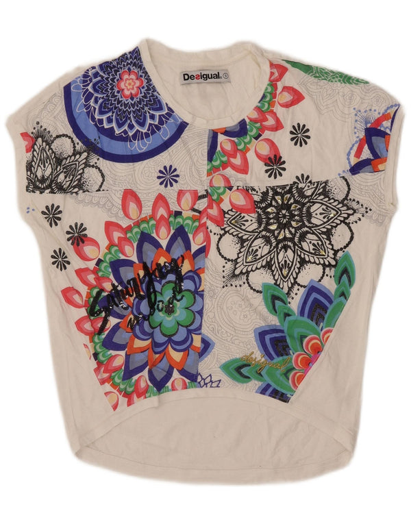 Desigual T-shirt grafica oversize da donna Top UK 10 Small Bianca