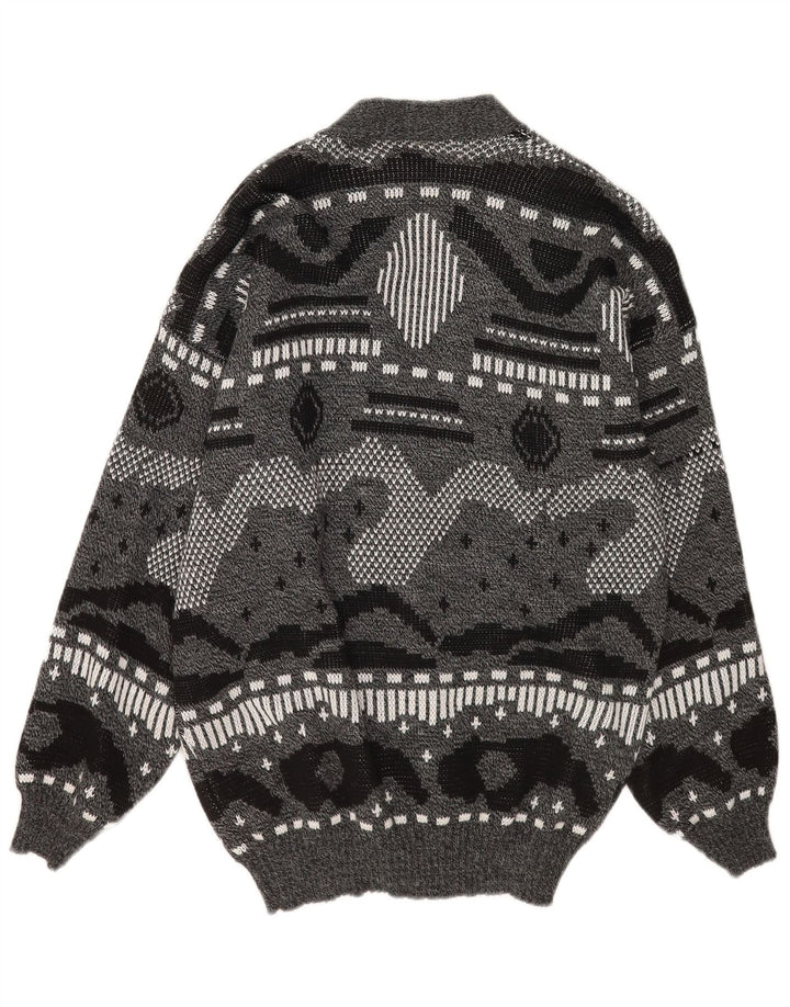 Maglione cardigan da uomo vintage XL acrilico geometrico grigio