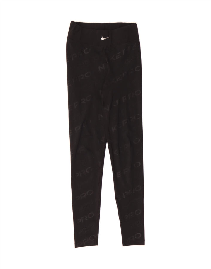 NIKE Womens Dri Fit Graphic Leggings UK 12 Medium Black Polyester Vintage Nike and Second-Hand Nike from Messina Hembry 