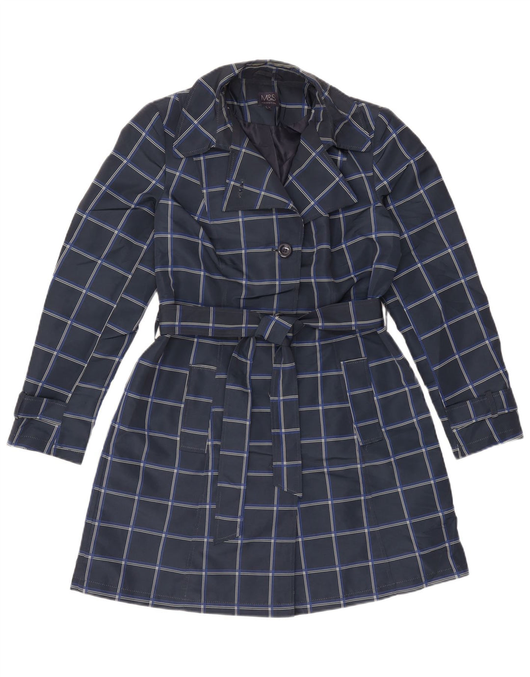 Trench da donna Marks & Spencer UK 12 Poliestere medio a quadri blu navy