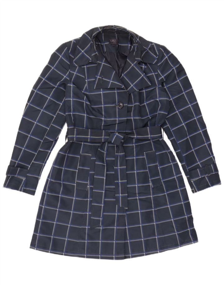 Trench da donna Marks & Spencer UK 12 Poliestere medio a quadri blu navy
