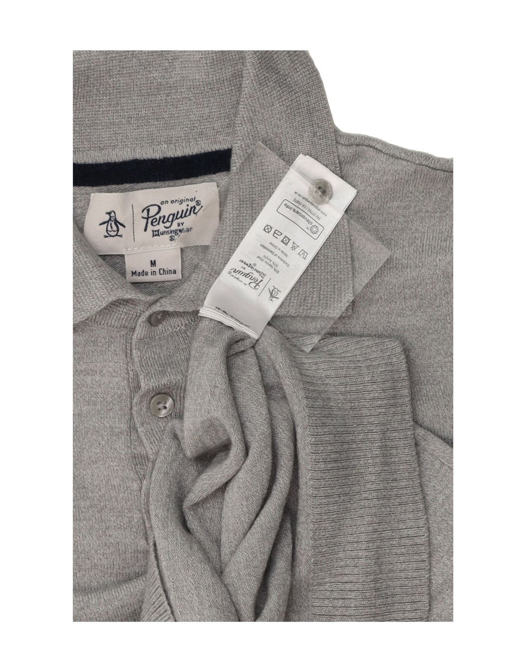 PENGUIN Womens Polo Neck Jumper Sweater UK 14 Medium Grey Wool Vintage Penguin and Second-Hand Penguin from Messina Hembry 