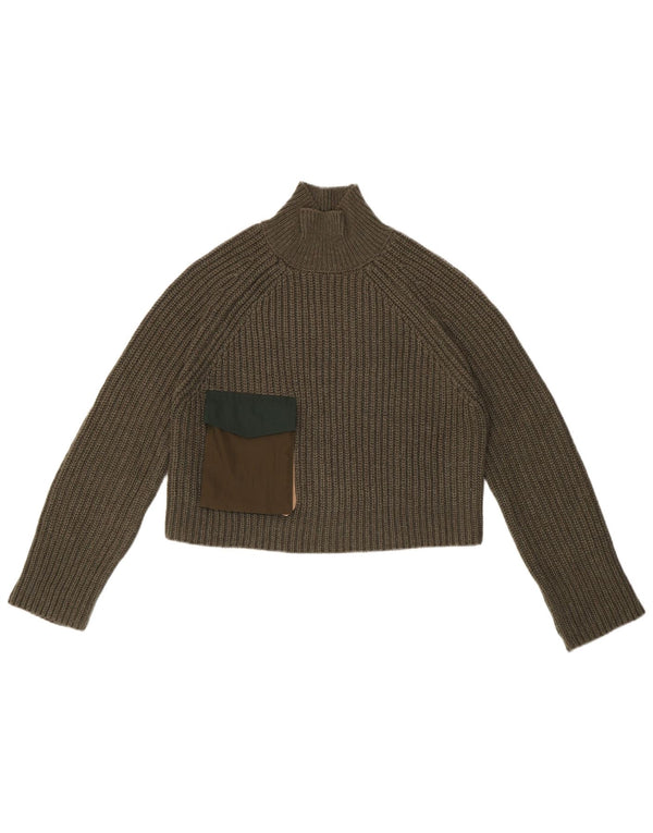 Zara Donna Maglione Corto Oversize con Collo Dolcevita UK 10 Piccolo Cachi