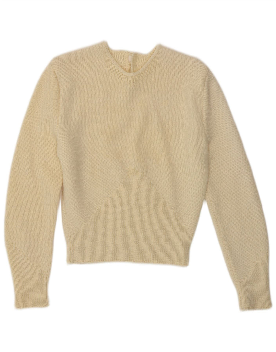 Maglione maglione girocollo da donna VINTAGE UK 10 piccolo bianco sporco