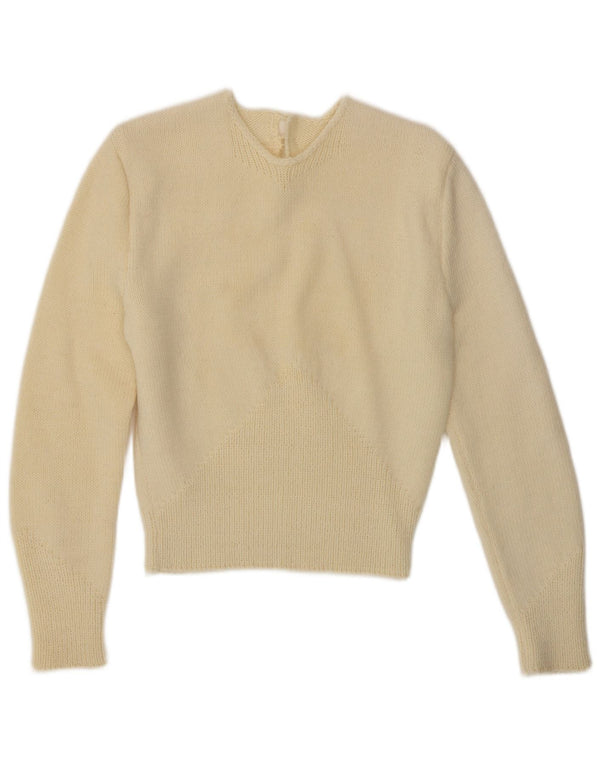 Maglione maglione girocollo da donna VINTAGE UK 10 piccolo bianco sporco