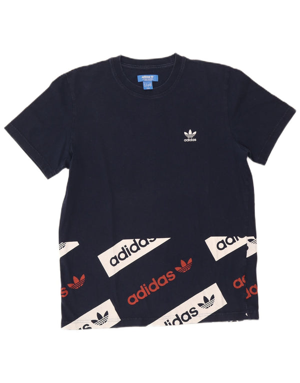 T-shirt grafica da uomo Adidas Top grande in cotone blu navy