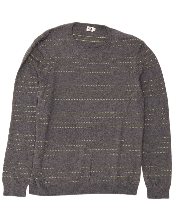 Maglione maglione girocollo da uomo John Lewis in cotone a righe blu medio