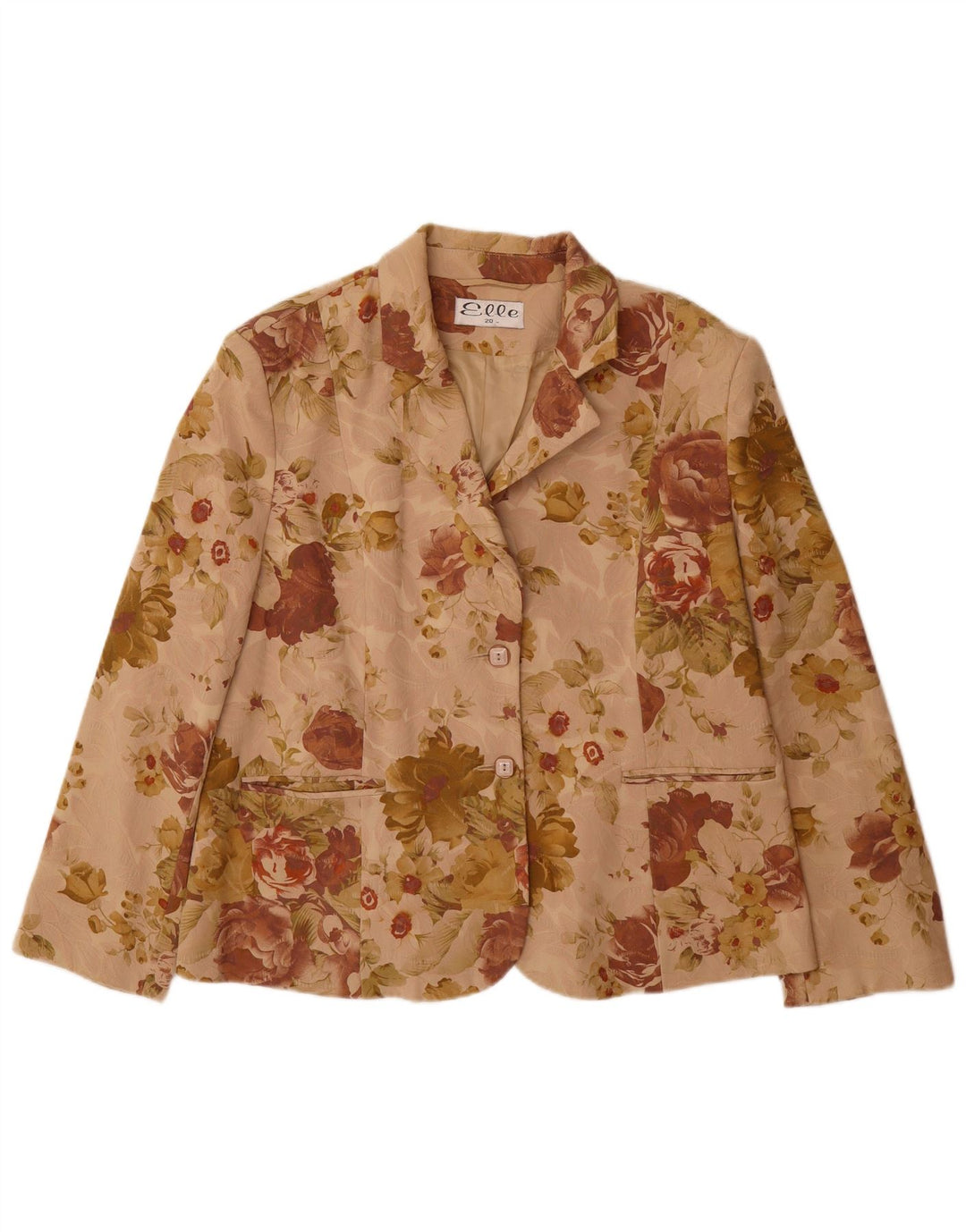 Giacca blazer a 2 bottoni da donna ELLE UK 20 2XL Cotone floreale beige