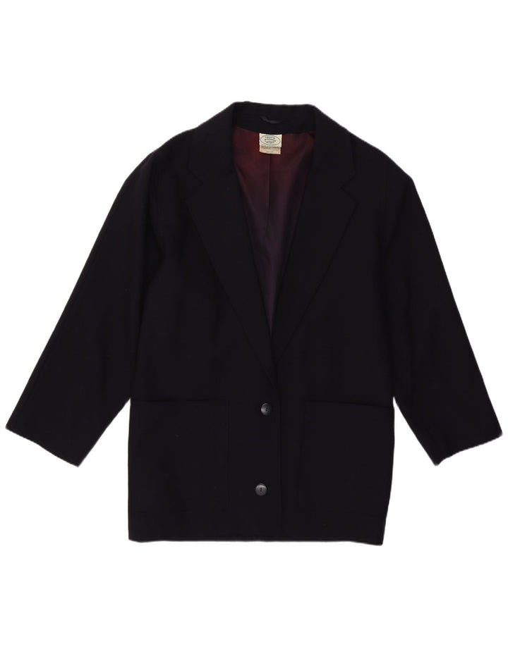 Giacca blazer a 2 bottoni da donna Laura Ashley UK 10 piccola in lana blu navy