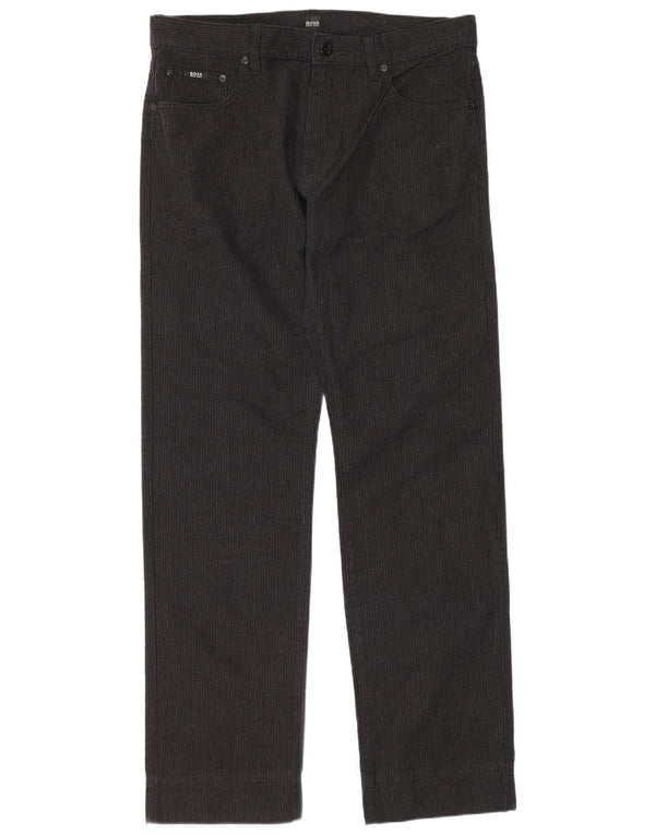 Pantaloni di velluto a coste regolari da uomo Hugo Boss W35 L33 cotone nero