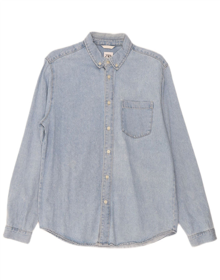 Camicia in denim da uomo Zara in cotone blu medio