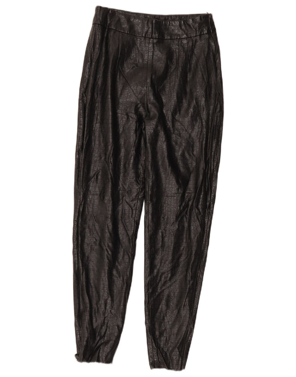 Zara Womens Skinny Faux Leather Trousers Small W26 L26 Black Animal Print