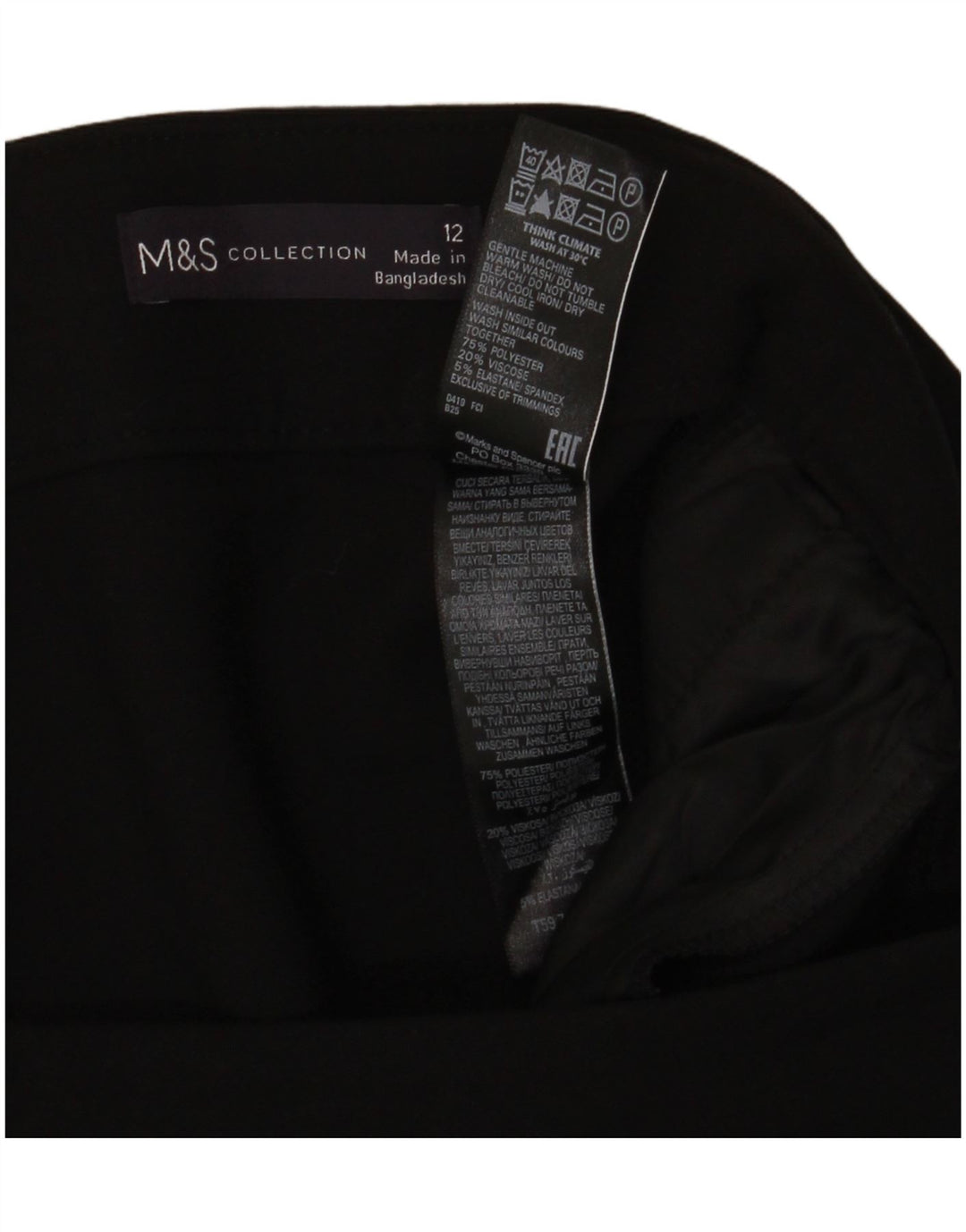 Gonna a trapezio da donna Marks & Spencer UK 12 media W30 poliestere nero