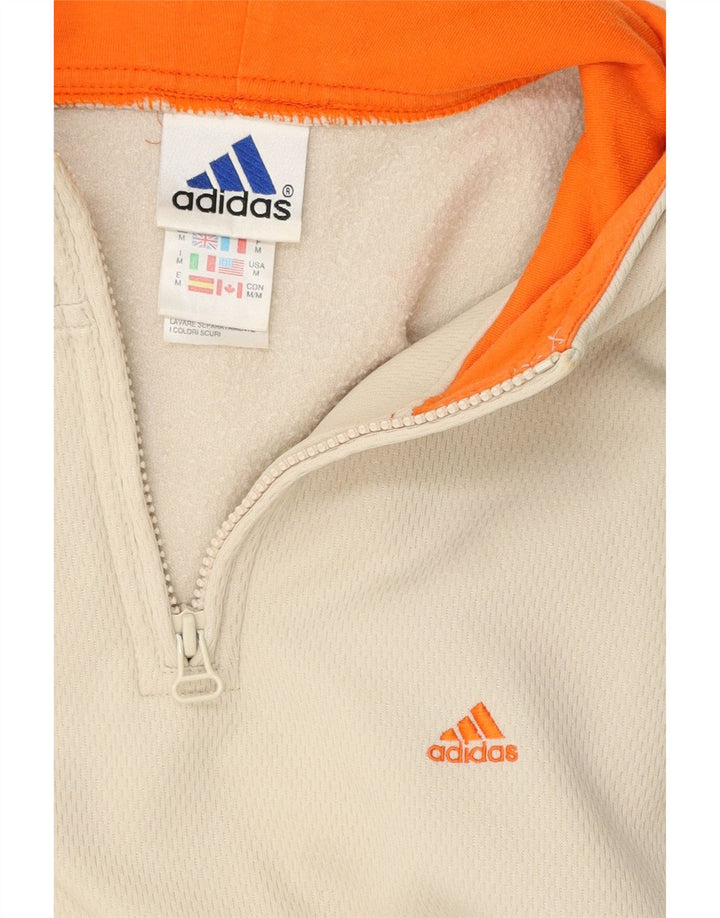 Felpa con cappuccio da uomo Adidas con zip e collo, poliestere bianco medio