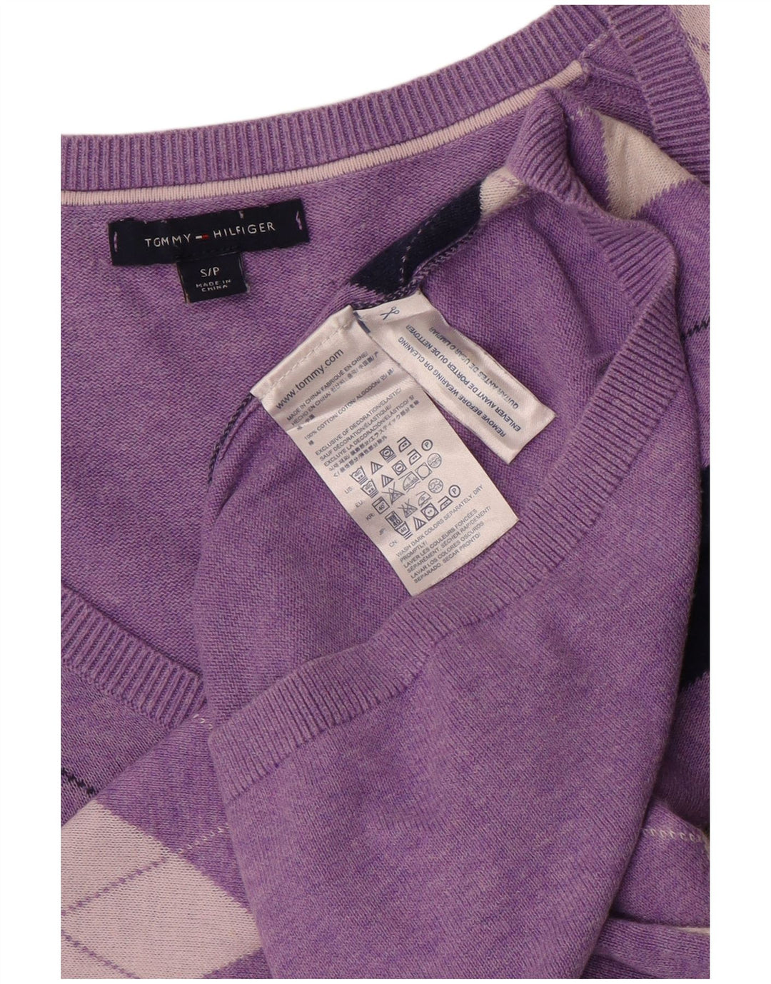 TOMMY HILFIGER Maglione da donna con scollo a V UK 10 piccolo viola