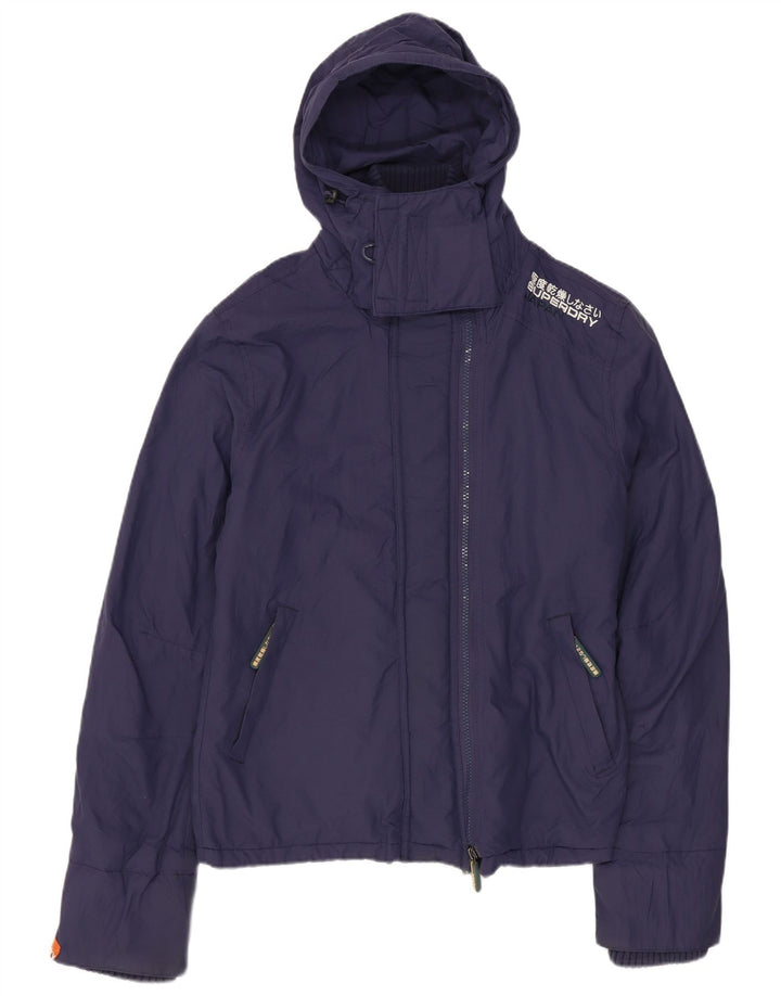 Giacca a vento con cappuccio da donna SUPERDRY UK 14 nylon blu navy medio