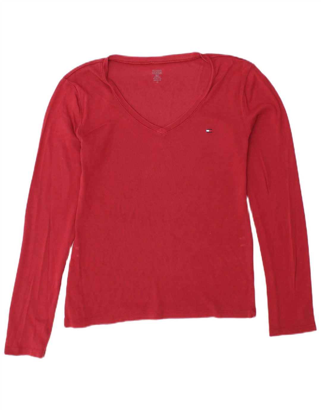 TOMMY HILFIGER Top da donna manica lunga UK 10 piccolo rosso