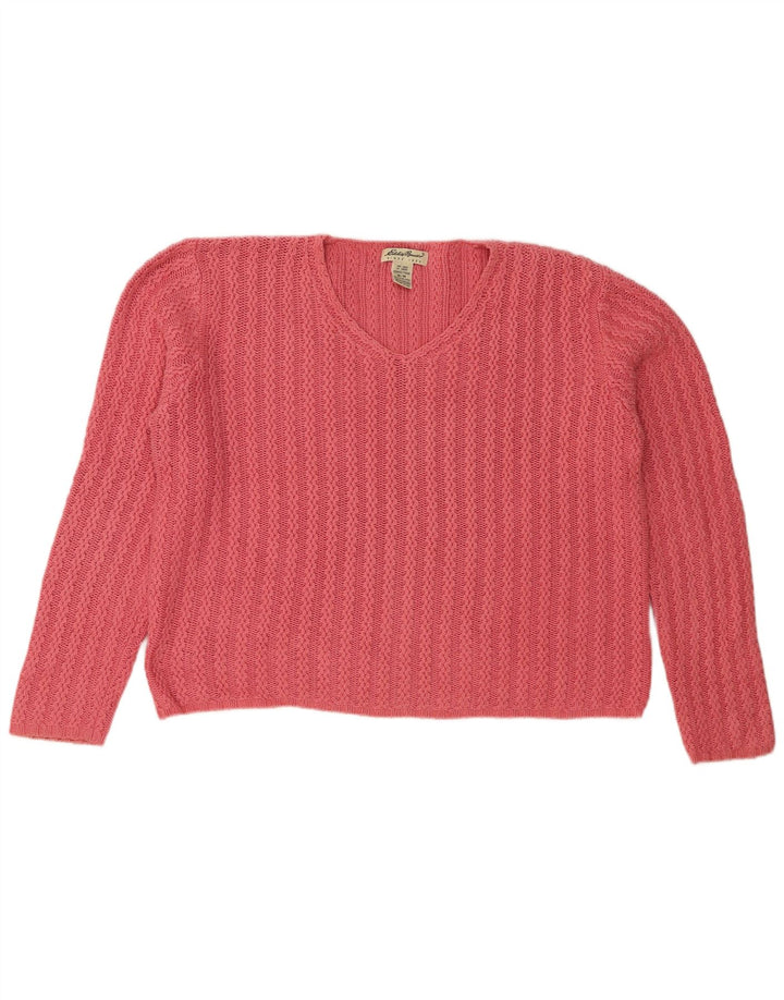 Maglione oversize da donna con scollo a V Eddie Bauer UK 14 Cotone rosa medio