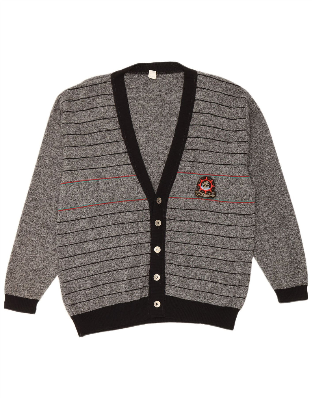 Maglione cardigan vintage da uomo IT 50 grigio medio a righe