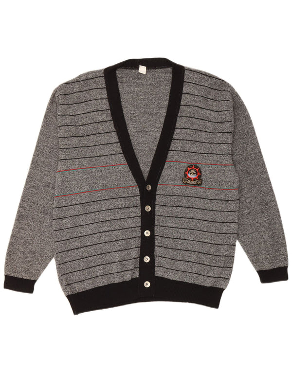 Maglione cardigan vintage da uomo IT 50 grigio medio a righe