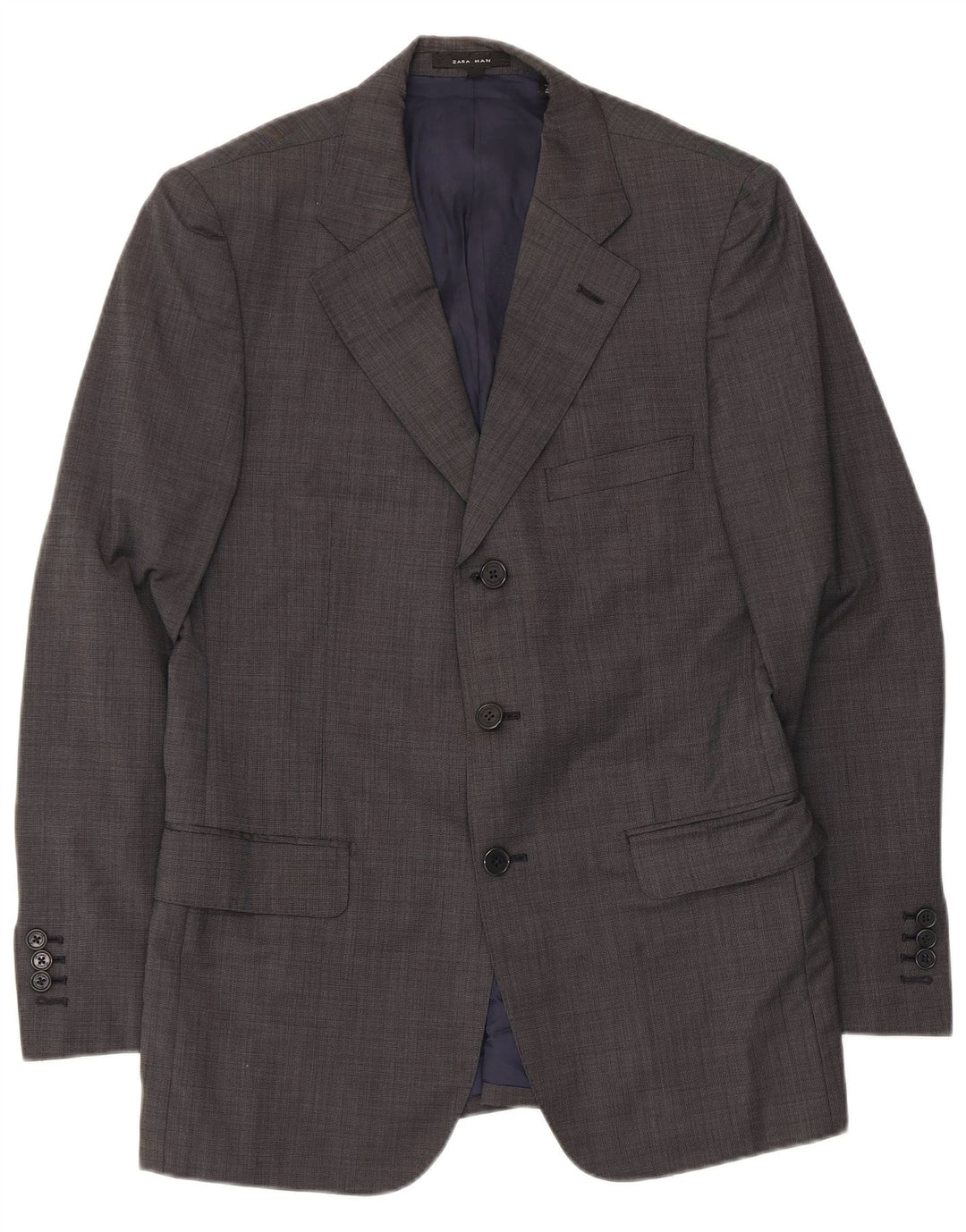 ZARA Giacca Blazer a 3 Bottoni da Uomo EU 46 Piccola Lana Grigia