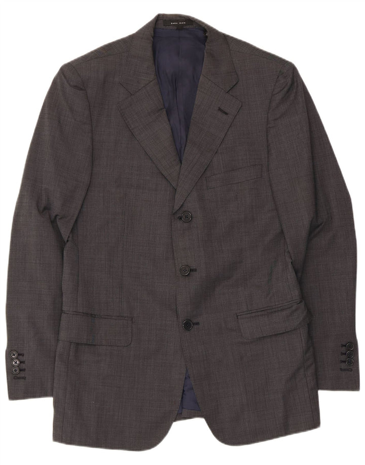 ZARA Giacca Blazer a 3 Bottoni da Uomo EU 46 Piccola Lana Grigia