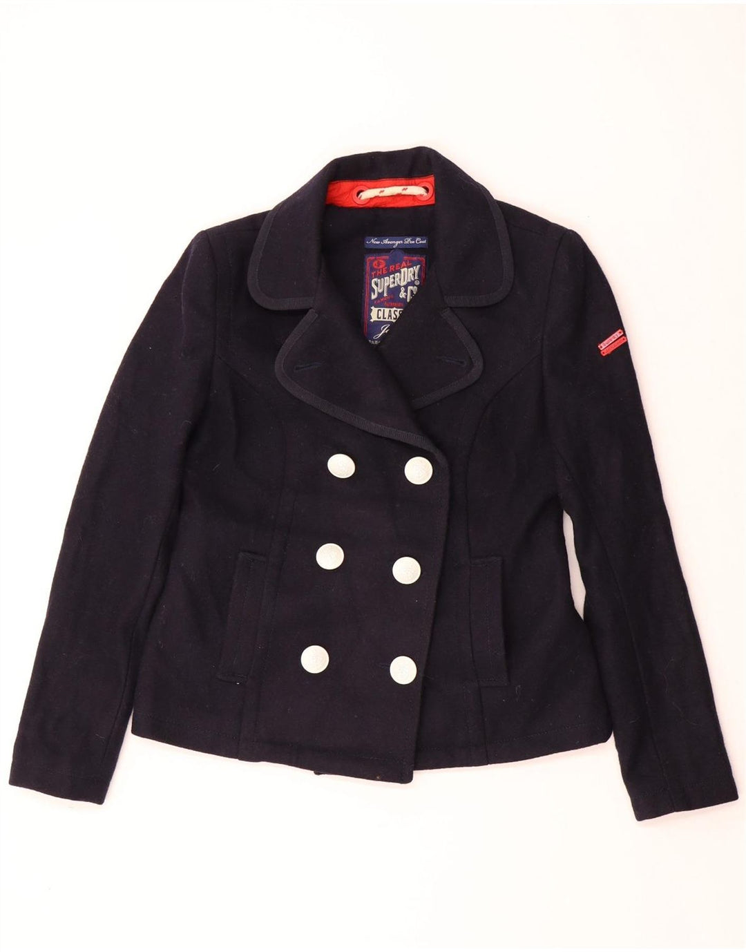 Cappotto da marinaio da donna SUPERDRY UK 14 medio in lana blu navy