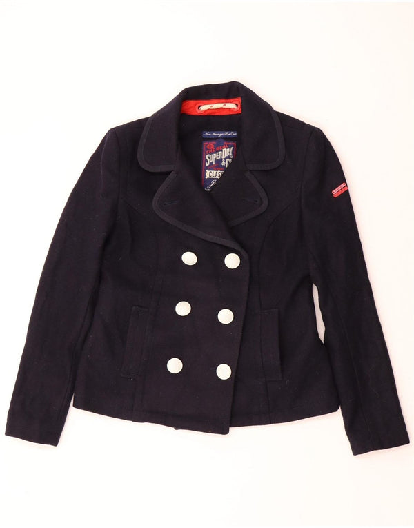 Cappotto da marinaio da donna SUPERDRY UK 14 medio in lana blu navy