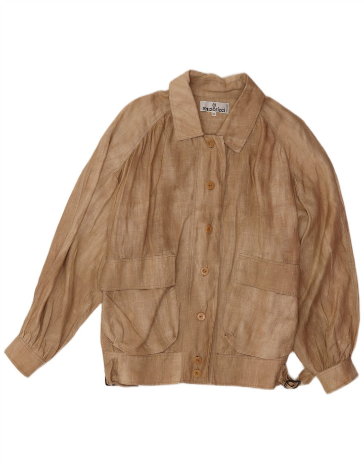 Giubbotto bomber oversize da donna vintage IT 46 grande lino beige