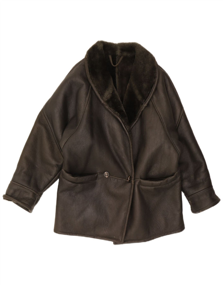 Giacca in shearling da donna VINTAGE UK 16 grande nera