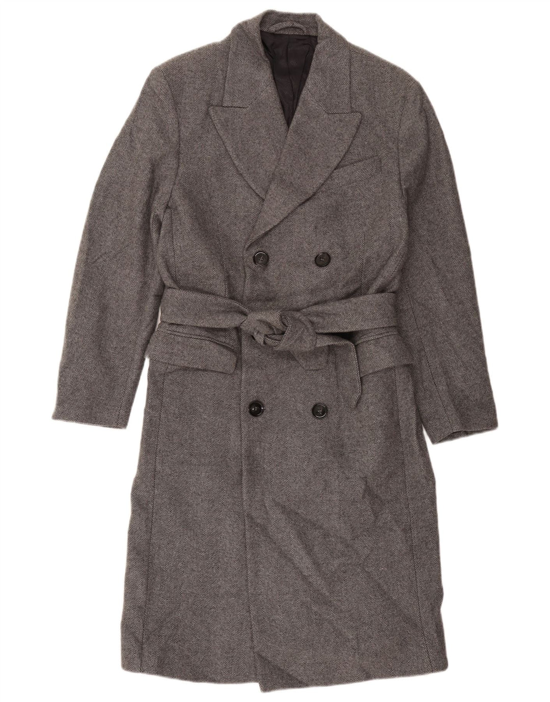 Cappotto doppiopetto da uomo Zara UK 38 Lana a spina di pesce grigio medio