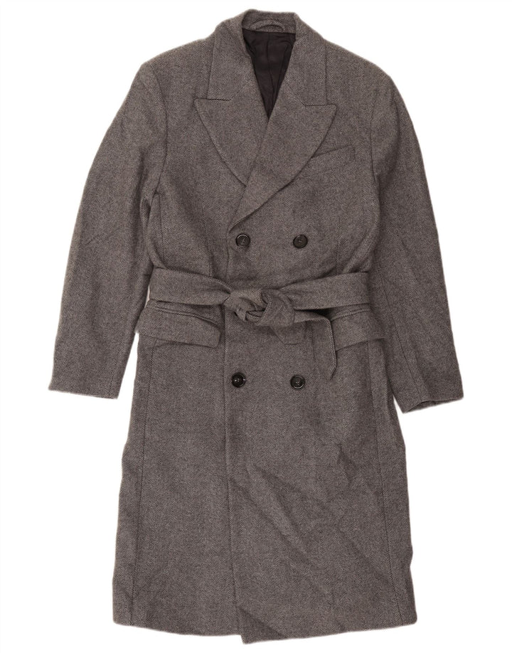 Cappotto doppiopetto da uomo Zara UK 38 Lana a spina di pesce grigio medio