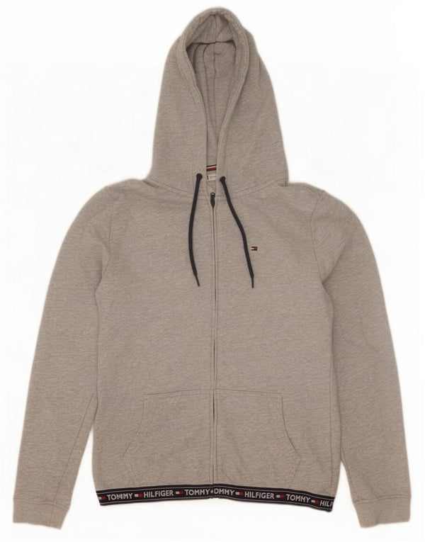 Tommy Hilfiger Uomo Felpa con cappuccio grafica con zip Grande blocco di colore grigio