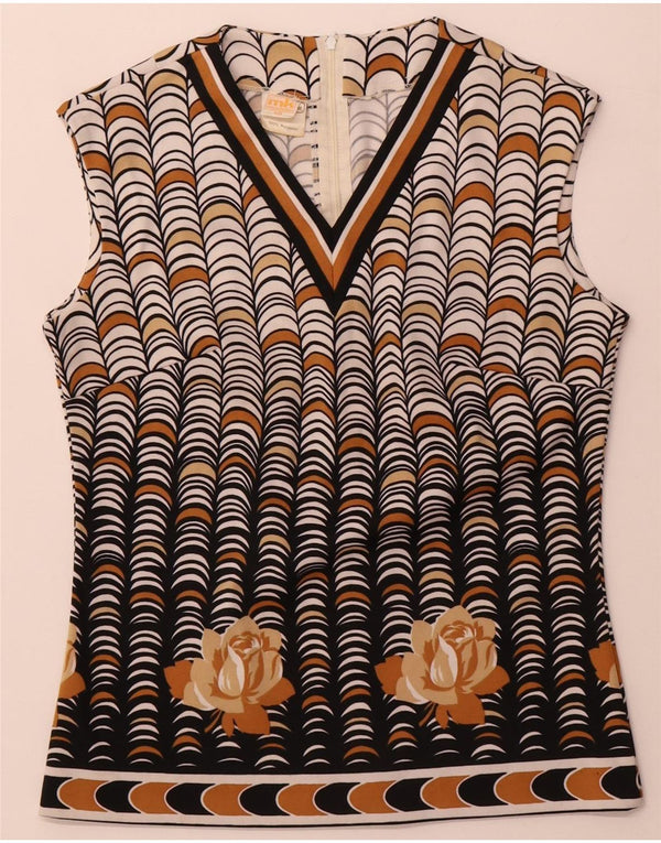 Camicetta senza maniche vintage da donna Top IT 40 Piccolo poliestere geometrico beige