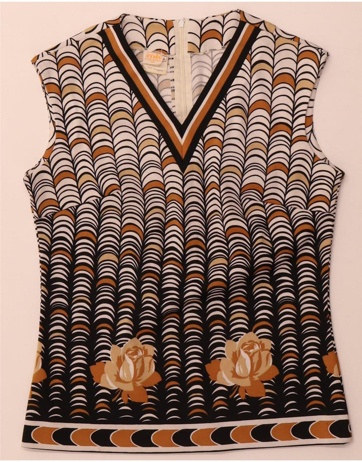 Camicetta senza maniche vintage da donna Top IT 40 Piccolo poliestere geometrico beige