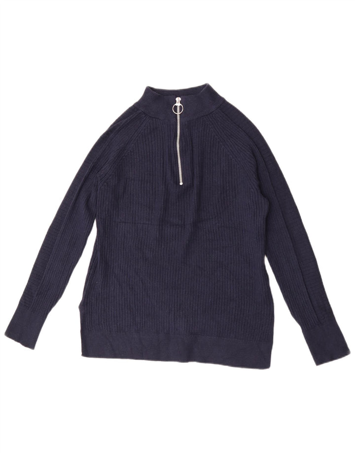 Maglione maglione con collo con zip da donna Marks & Spencer UK 10 piccolo blu navy