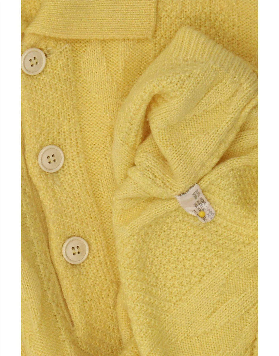 Maglione vintage da uomo con collo a polo, grande, in lana gialla