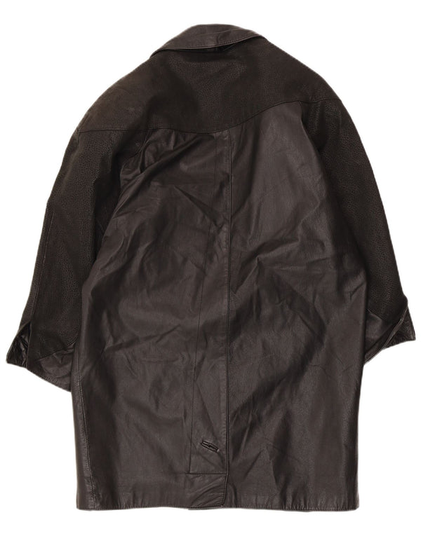 Cappotto in pelle da donna con maniche a 3/4 Winlit UK 14 blocco colore nero medio