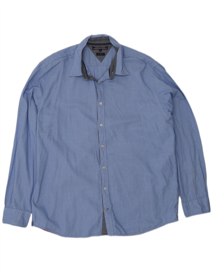 Camicia da uomo Tommy Hilfiger 2XL cotone maculato blu
