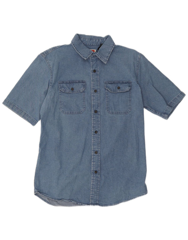 Camicia di jeans a maniche corte da uomo Wrangler in cotone blu medio