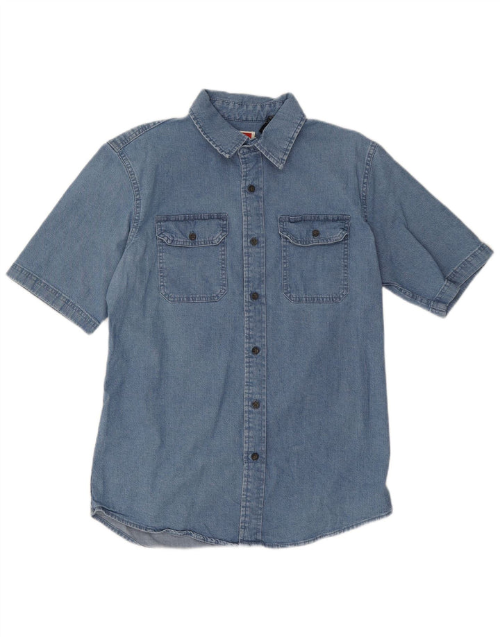 Camicia di jeans a maniche corte da uomo Wrangler in cotone blu medio