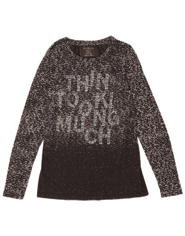 Top grafico da donna Zara a maniche lunghe UK 10 piccola stampa animalier nera