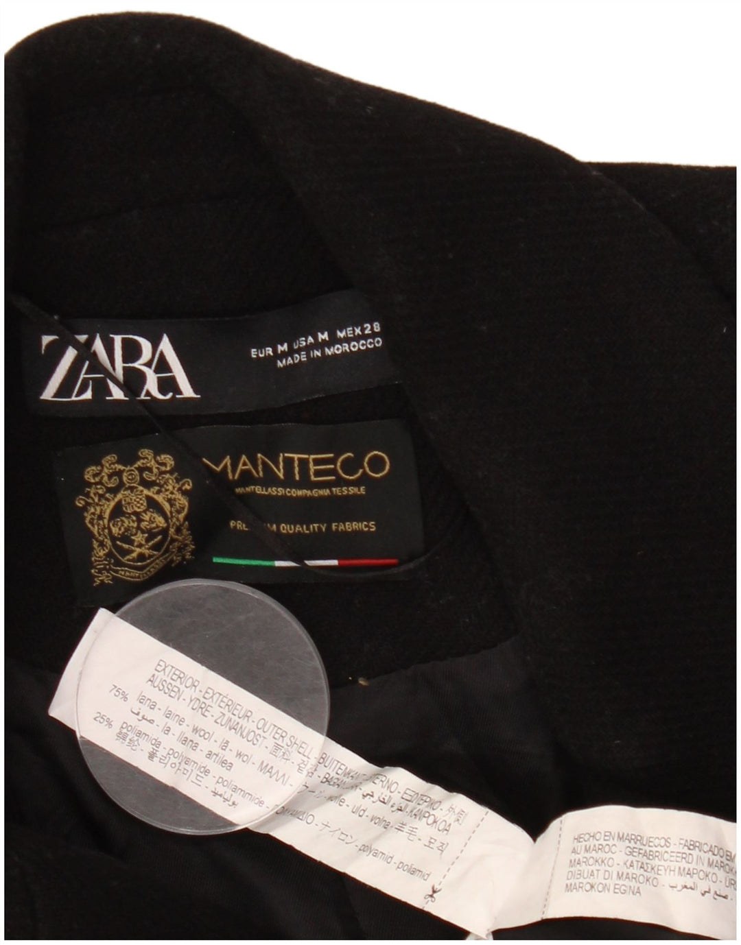 Cappotto doppiopetto Manteco da donna ZARA UK 14 medio in lana nera