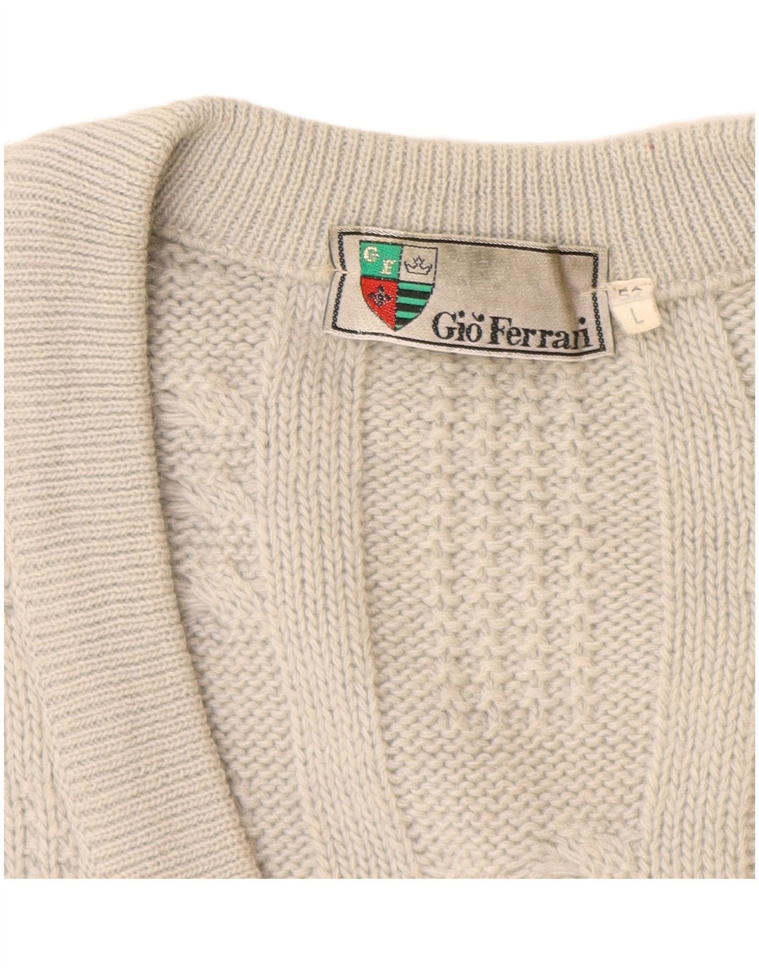 GIO FERRARI Maglione cardigan da uomo IT 52 Large in lana di alpaca bianco sporco