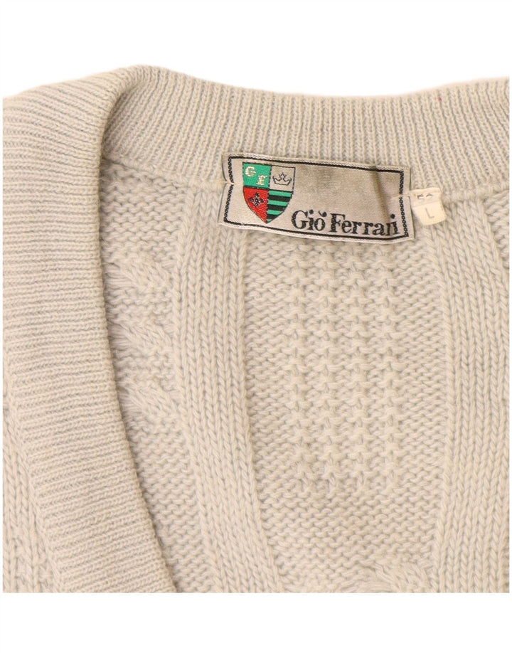 GIO FERRARI Maglione cardigan da uomo IT 52 Large in lana di alpaca bianco sporco