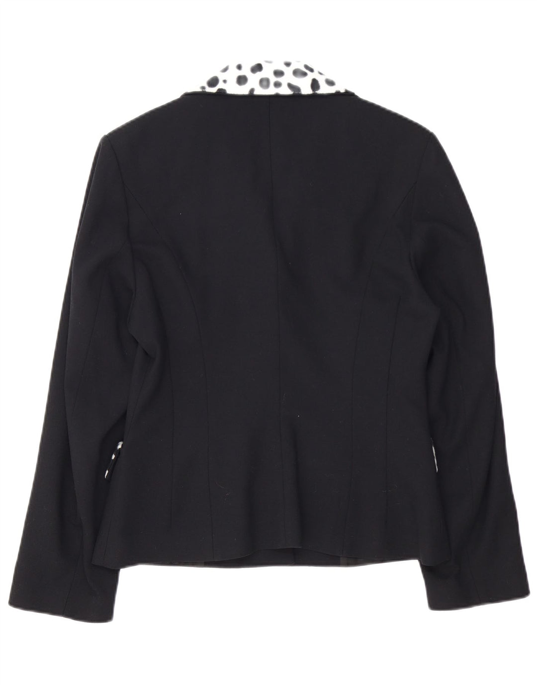 Giacca blazer vintage da donna a 4 bottoni UK 14 stampa animalier nera media
